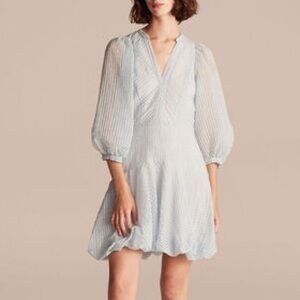 REBECCA TAYLOR BLUE Elegant Blue Gingham Organza Puff Sleeve Dress 4